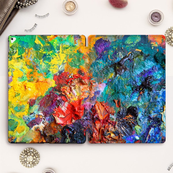 Oil Paint iPad case Rainbow iPad Pro 11 12.9 10.5 Art iPad 9.7 6th 10.2 7th gen Air 3 Mini 5 Girl Men Paint Artist Painted Smart Stand cover