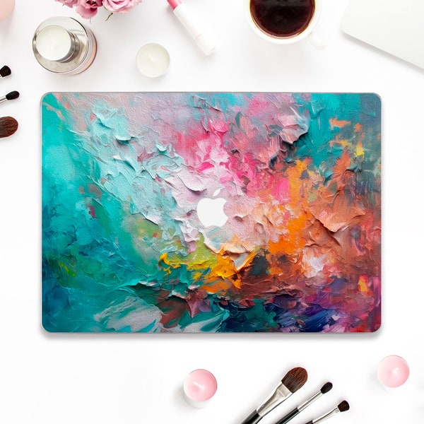 Peinture à l'huile, étui pour Macbook Art Macbook Pro 13 Air 13 M2 M1 Pro 14 Pro 16 Pro 15 12 pouces, peinture abstraite colorée esthétique, bleu rose, arty