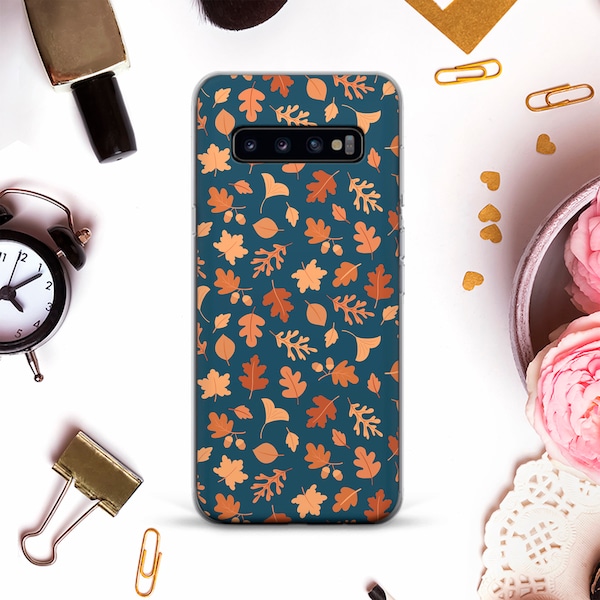 Autumn Phone case for Samsung Galaxy s23 Ultra Trendy Galaxy s22 Plus s21 Pixel 7 pro 6a Aesthetic cute orange autumn leaves Fall Blue case