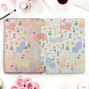 Cat iPad case for iPad Pro 11 12.9 10.5 Cute iPad 10.2 7th 9.7 6th gen iPad Air 3 Mini 5 for Girls Kids Kawaii Flowers Animal Kitty cover