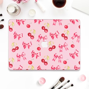 Bows Macbook case Cherries Macbook Pro 13 inch Air 13 15 M2 M3 Pro 14 Pro 16 Cute pink bows Aesthetic coquette ribbons Girly trendy case