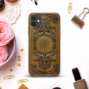 Custodia per iPhone con motivo tappeto per iPhone 17 Pro Max iPhone 16 Pro 15 14 13 12 Estetica vintage con tappeto, decorazioni floreali colorate, fiori eleganti, custodia trendy e di classe