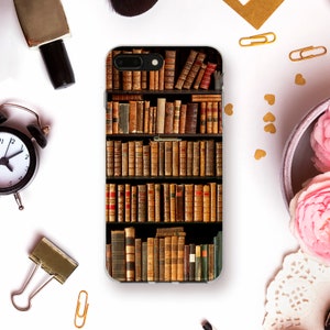 Books iPhone case 11 Pro XR X Vintage case for iPhone 8 7 Galaxy S10 Pixel 4 with Old Books Retro for Men Literary Library Book Lover case