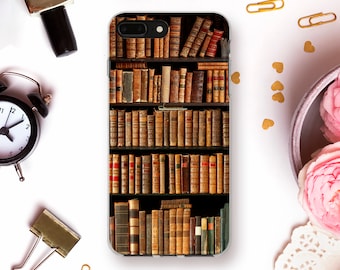 Books iPhone case 11 Pro XR X Vintage case for iPhone 8 7 Galaxy S10 Pixel 4 with Old Books Retro for Men Literary Library Book Lover case