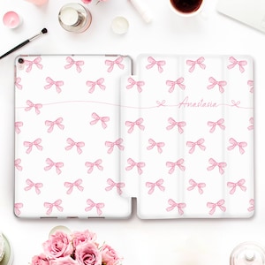 Name iPad case Personalized iPad 10th 9th Air 5th gen Pro 12.9 11 iPad 10.2 10.9 Mini 6 for girl Kawaii pink bows Cute aesthetic custom case