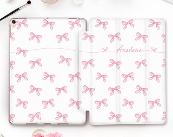 Name iPad case Personalized iPad 10th 9th Air 5th gen Pro 12.9 11 iPad 10.2 10.9 Mini 6 for girl Kawaii pink bows Cute aesthetic custom case