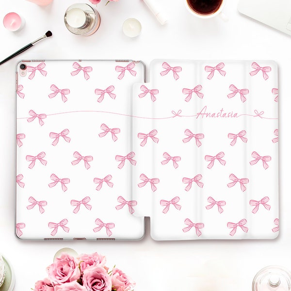 Name iPad case Personalized iPad 10th 9th Air 5th gen Pro 12.9 11 iPad 10.2 10.9 Mini 6 for girl Kawaii pink bows Cute aesthetic custom case