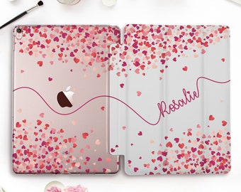 Name iPad case Pink Hearts iPad Pro 11 12.9 10.5 Personalized iPad 9.7 10.2 7th gen Air 3 Mini 5 Girls Cute Custom Design Kawaii Girly case