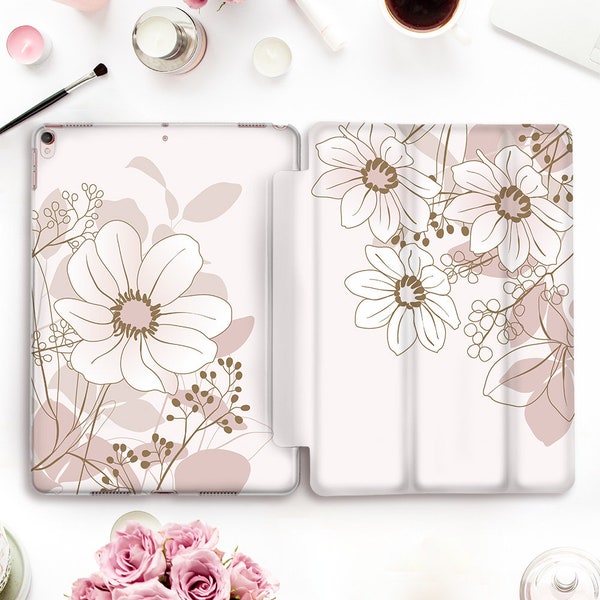 Flowers iPad case Aesthetic iPad Pro 11 12.9 2021 10.5 10.2 Air 4 9.7 Mini 5 Floral Art Cute Neutral Pastel Plants Girly case for Girl Woman