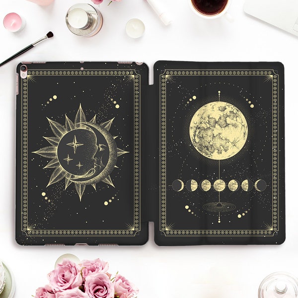 Moon iPad case Stars iPad Pro 11 12.9 10.5 9.7 10.2 Air 4 Mini 5 Aesthetic Gothic Sun Space Constellations Celestial Moon Phases Design case