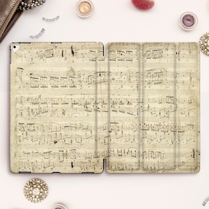 Music iPad case for iPad Pro 11 12.9 10.5 Vintage iPad 10.2 7th 9.7 6th gen iPad Air 3 Mini 5 Retro Old Antique Music Note Musicials cover