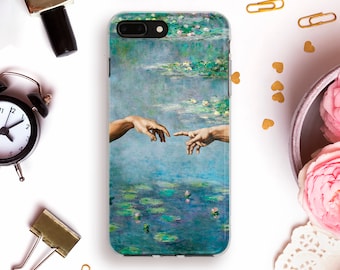 Art iPhone case 11 Pro XR XS Vintage case for iPhone 8 7 Galaxy S10 Plus Pixel 4 Girl Cute Retro Aesthetic Nature Monet Painting Adam cover