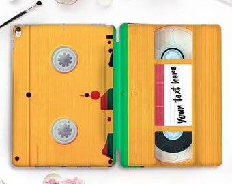 90s iPad case Vintage iPad Pro 11 12.9 10.5 9.7 10.2 8th Air 4 Mini 5 Custom Name Text Personalized Retro Unique Design 80s VHS Cassette