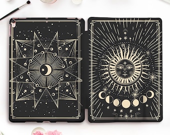 Moon iPad case Stars iPad Pro 11 12.9 10.5 Vintage iPad 9.7 6th 5th Air 3 Mini 5 Girl Men Goth Geometric Antique Dark Sun Moon Phases cover