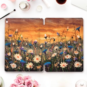 Floral iPad case Wildflowers iPad 10th 9th Air 5 Pro 12.9 11 inch iPad 10.2 10.9 Mini 6 Flower art Nature with daisies Aesthetic sunset case