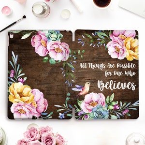 Bible iPad case Quote iPad Pro 11 12.9 10.5 Flowers iPad 9.7 10.2 7th gen 2019 Air 3 Mini 5 Wood Inspirational Girls Cute Floral Women cover
