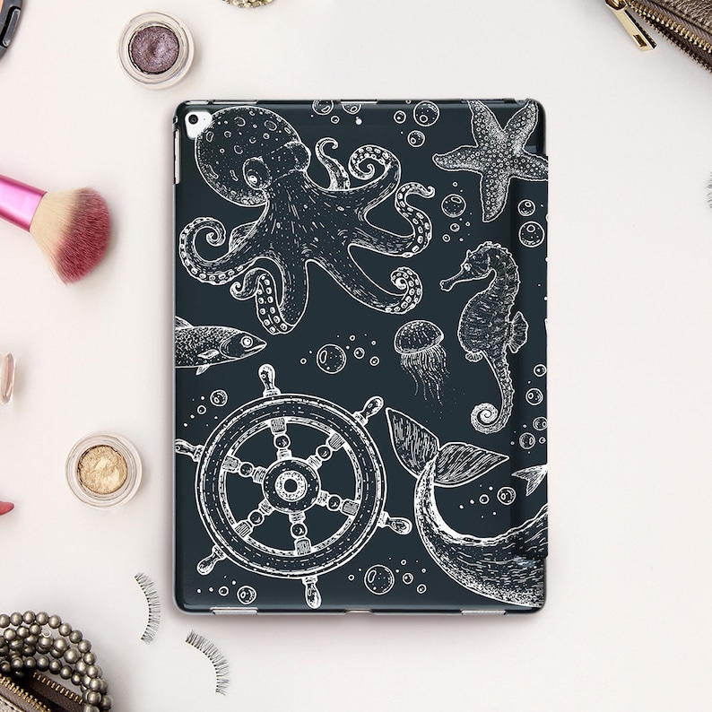 Name iPad case Ocean iPad Pro 11 12.9 10.5 Personalized iPad 9.7 10.2 Air 3 Mini 5 Cute Custom for Boys Nature Animals Octopus Whale case