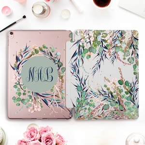 Monogram iPad case for iPad Pro 11 12.9 10.5 for Girl iPad 10.2 7th gen 9.7 iPad Air 3 Mini 5 Cute Personalized Floral Custom Initials cover