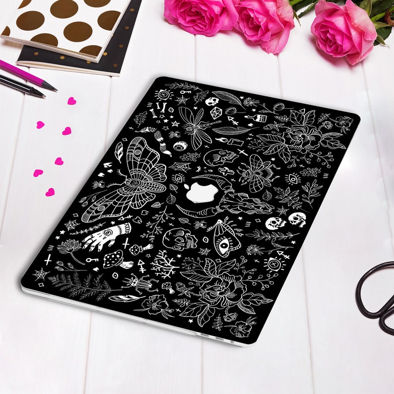 Goth MacBook case Skulls MacBook Pro 14 13 16 Air 13 M1 12 15 inch Flowers Aesthetic Horror Floral Moth Insects Witch Halloween Dark case image 3