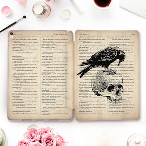 Goth iPad case Book iPad 10th 9th Air 5 4 Pro 12.9 11 iPad 10.2 10.9 Mini 6 10.5 9.7 Aesthetic gothic skull raven Bird crow Literature case