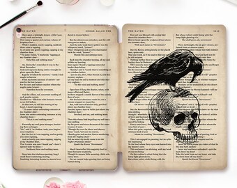 Goth iPad case Book iPad 10th 9th Air 5 4 Pro 12.9 11 iPad 10.2 10.9 Mini 6 10.5 9.7 Aesthetic gothic skull raven Bird crow Literature case