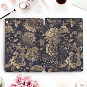 Flowers iPad case Aesthetic iPad Pro 11 12.9 10.5 Girl iPad 9.7 10.2 Air 4 3 Mini 5 Floral Pattern Butterfly Roses Girly Blue Garden case