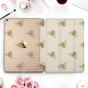 Bee iPad case Girls iPad Pro 11 12.9 10.5 Cute iPad 9.7 6th 10.2 7th gen Air 3 Mini 5 Gold Geometric Pattern Aesthetic Girly Women cover