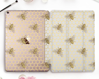 Bee iPad case Girls iPad Pro 11 12.9 10.5 Cute iPad 9.7 6th 10.2 7th gen Air 3 Mini 5 Gold Geometric Pattern Aesthetic Girly Women cover