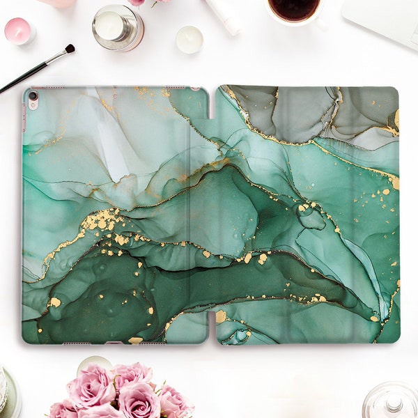 Marble iPad case Green iPad Pro 11 12.9 2021 10.5 10.2 Air 4 10.9 9.7 Mini 6 5 Aesthetic Abstract Dark Green Gray Marble Modern Design case