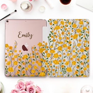 Name iPad case Cute aesthetic iPad 10th gen 9th Air 5 Pro 12.9 11 iPad 10.2 10.9 inch Mini 6 Yellow flowers Personalized floral custom case