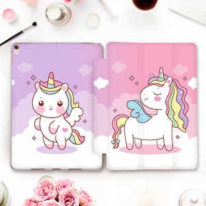 Unicorns iPad case Kawaii iPad 10th 9th Air 5 4 Pro 12.9 11 iPad 10.2 10.9 Mini 6th 10.5 9.7 Cute magic horses Cartoon Funny girly case