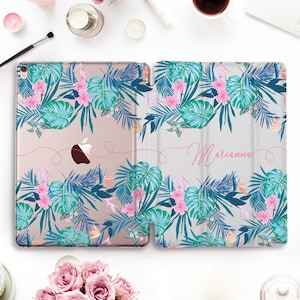 Name iPad case Tropical iPad Pro 11 12.9 10.5 Girl iPad 9.7 10.2 Air 4 Mini 5 Cute Personalized Custom Floral Leaves Flowers Aesthetic case