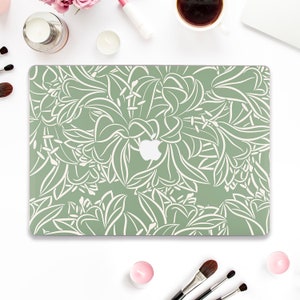 Floral Macbook case Sage green Macbook Pro 13 Air 13 15 M2 M1 Pro 14 Macbook Pro 16 15" Aesthetic flowers Line art Trendy pastel girly case
