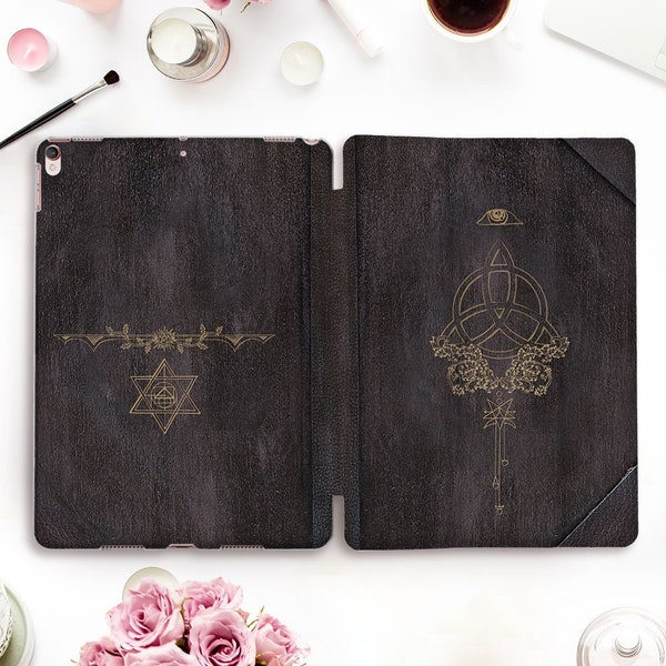 Book iPad case Witch iPad Pro 11 12.9 2021 10.5 9.7 10.2 Air 4 Mini 5 Vintage Occult Gothic Old Book Aesthetic Magic Spells Girly Goth case