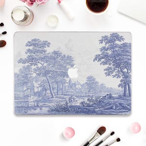 Painting Macbook case Aesthetic Macbook Pro 13 Air 13 15 inch M2 M3 M4 Pro 14 16 Vintage art Blue drawing Nature landscape Cottagecore case