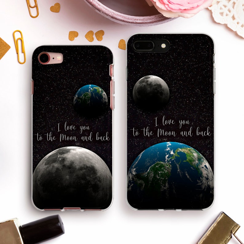 Quote iPhone case 11 Pro XR XS Cute case for iPhone 8 Plus 7 Galaxy S10 Pixel 4 Girl Men Stars Space Moon Planet Couple Matching Love cover 