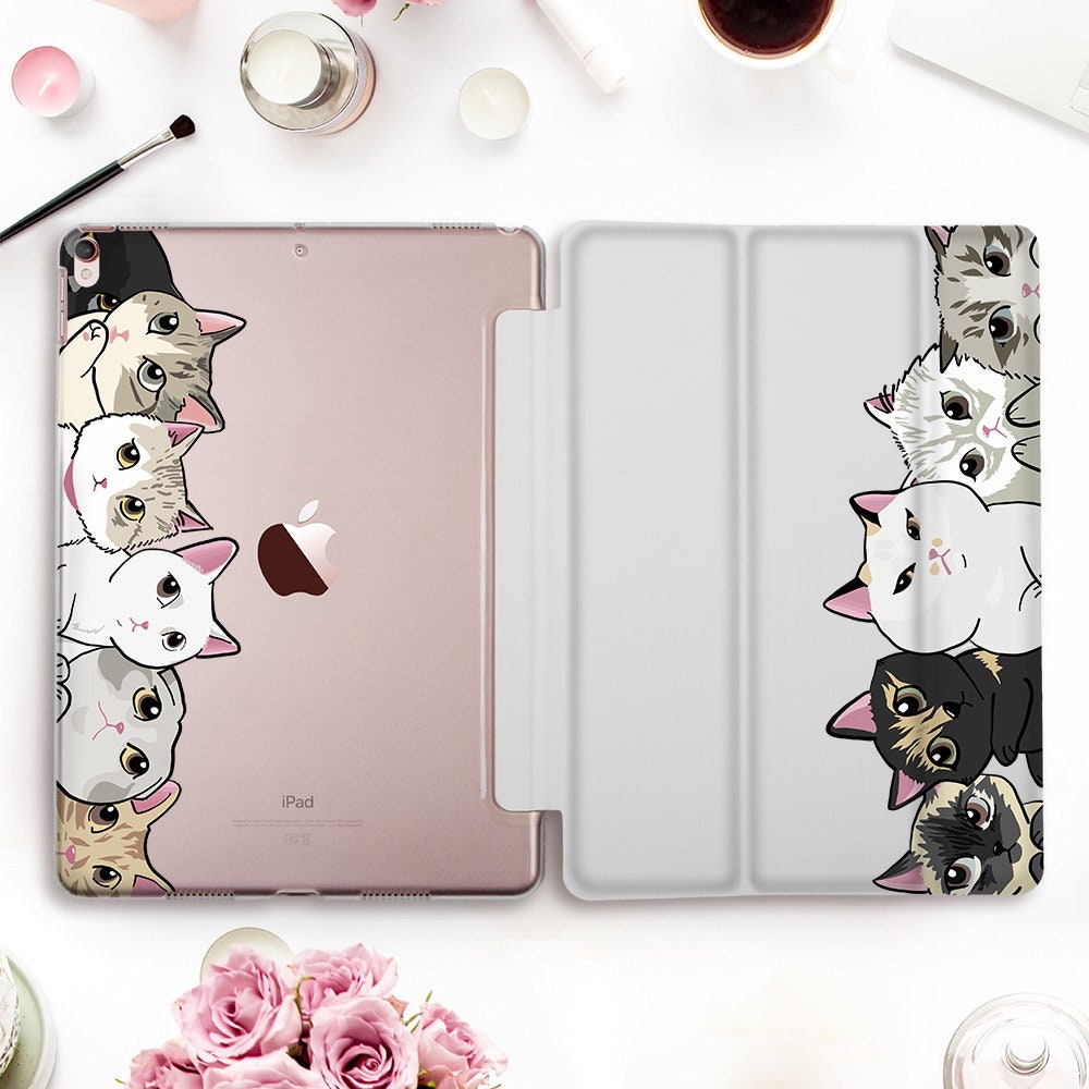 Cats iPad case Cute iPad Pro 11 12.9 10.5 Kawaii iPad 9.7 10.2 inch 2020 Air 3 Mini 5 for Girls Kids Cat Animals Funny Kittens Stand case