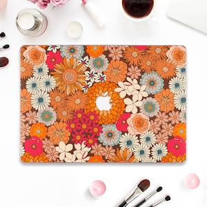 Etui na Macbooka w kwiaty Retro Macbook Pro 13 cali Air 13 15 M2 M3 Pro 14 Pro 16 Słodkie pomarańczowe kwiaty Vintage hippie Estetyczne dziewczęce kolorowe etui