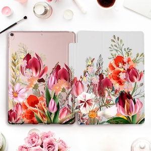 Flower iPad case for iPad Pro 11 12.9 3rd 10.5 Floral iPad 10.2 7th 9.7 6th gen iPad Air 3 Mini 5 for Girls Cute Tulips Wild Flowers cover