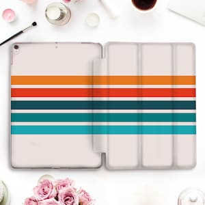 Stripes iPad case Vintage iPad Pro 11 12.9 2020 10.5 Retro iPad 9.7 10.2 Air 3 Mini 5 for Men Rainbow Lines Minimalist Design Minimal case
