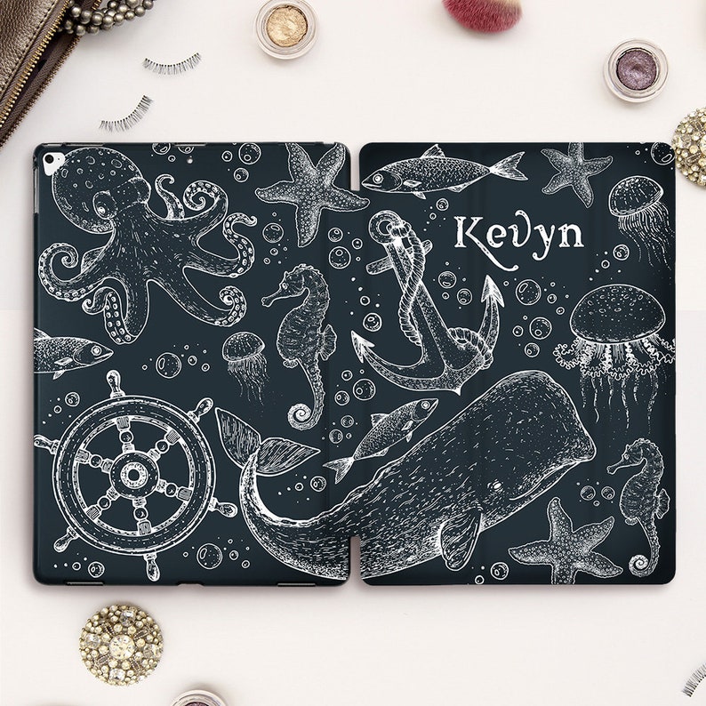 Name iPad case Ocean iPad Pro 11 12.9 10.5 Personalized iPad 9.7 10.2 Air 3 Mini 5 Cute Custom for Boys Nature Animals Octopus Whale case