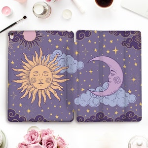 Moon iPad case Sun iPad Pro 11 12.9 2021 10.5 9.7 10.2 Air 4 Mini 5 Stars Clouds Cute Space Boho Aesthetic Girly Purple Night case for Girl