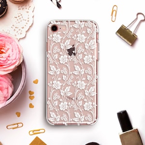 Custodia iPhone 11 Pro XR XS Vine con fiori Custodia per iPhone 8+ 7 Galaxy S10 Pixel 4 XL Cover minimalista floreale estetica trasparente per ragazza carina