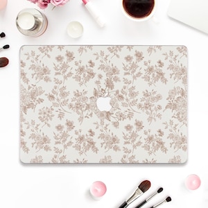 Etui na Macbooka w kwiaty Estetyczne etui na Macbooka Pro 13 cali Air 13 15 M2 M3 Pro 14 16 Neutralne brązowe kwiaty w stylu vintage Eleganckie etui w stylu toile