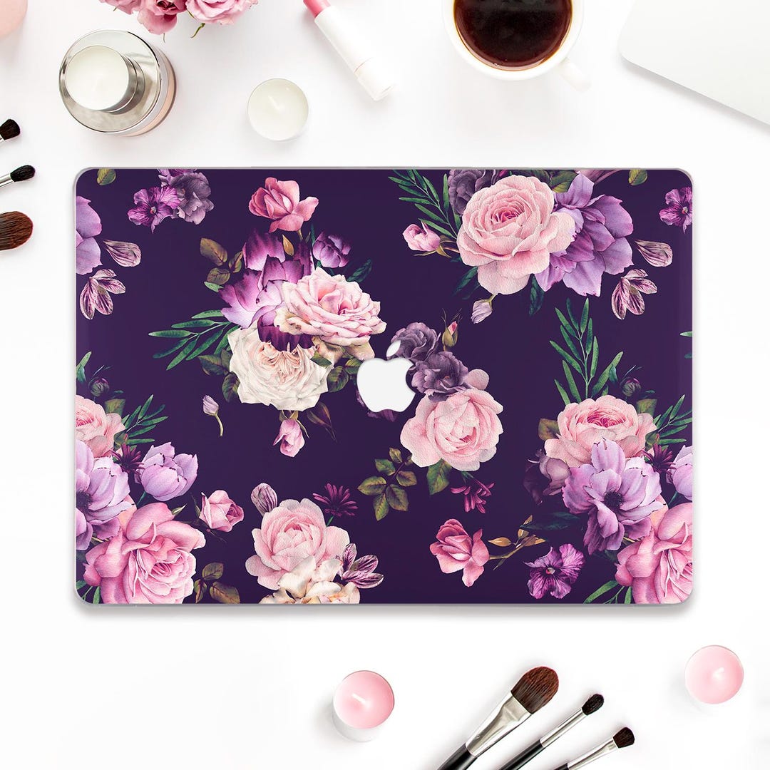 Flowers MacBook Case Dark Purple MacBook Pro 13 Inch Air 13 15 M2 M3 ...