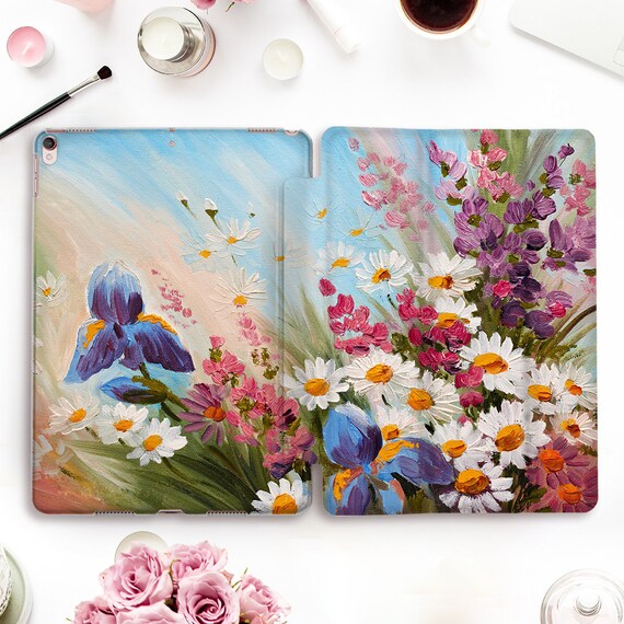Flowers iPad Case Oil Painting iPad Pro 11 12.9 10.2 9th 10.5 Air 5 10.9  9.7 Mini 6 Cute Floral Art Aesthetic Nature Daisies Case for Girls 