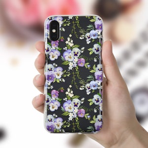 Pansies iPhone case 11 Pro XR X Girls case for iPhone 8 7 Galaxy S20 Pixel 4 Kawaii Cute Design Blue Flowers Aesthetic Lilac Floral case image 4