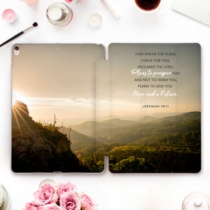 Christian iPad case Aesthetic iPad 10th 9th Air 5 Pro 12.9 11 inch iPad 10.2 10.9 Mini 6 Quote Bible verse about God Nature landscape case