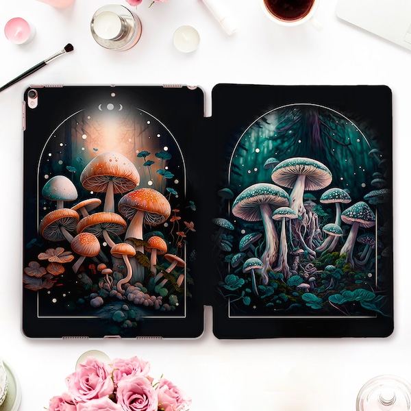 Mushrooms iPad case Aesthetic iPad 10th 9th Air 5 4 Pro 12.9 11 iPad 10.2 10.9 Mini 6th 10.5 9.7 Nature orange green mushrooms Forest case