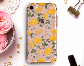 Lemons iPhone case XR XS Max X Girl case for iPhone 8 Plus 7 Galaxy S10 S9 Pixel 3A Girl Kawaii Flowers Cute Floral Leaf Yellow Fruit cover